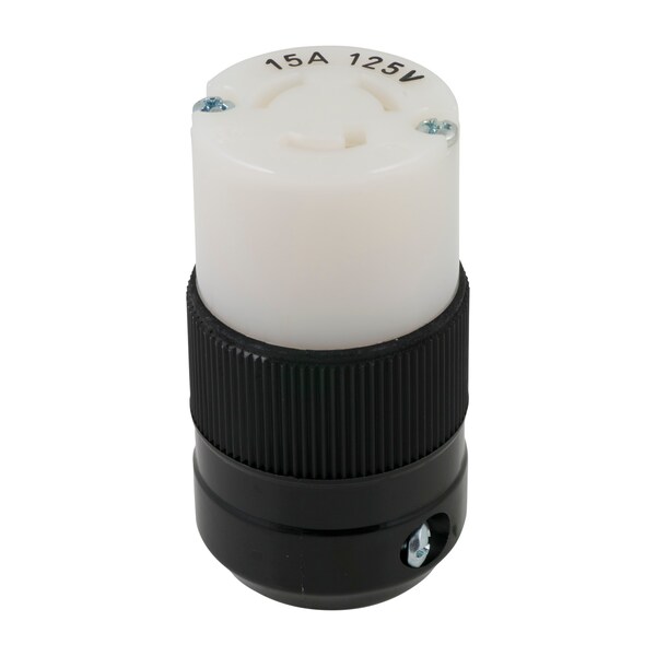 Marinco Locking Connector, L5-15R, 15 A, 125V AC, 2 Pole, Spring Clamp Terminals, Black, White 4729 - main